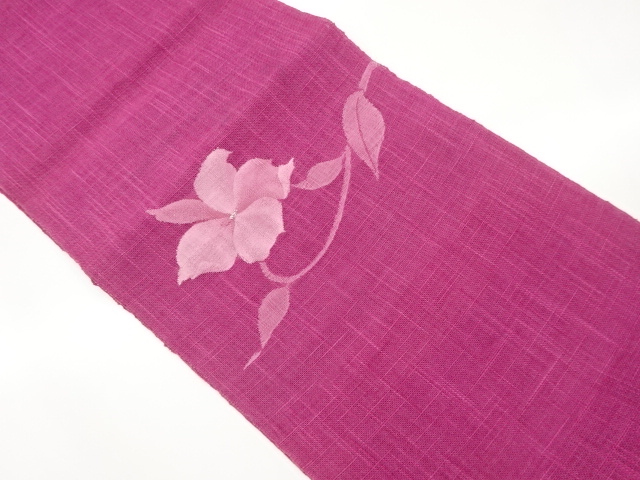 紗紬花葉模様織出し名古屋帯